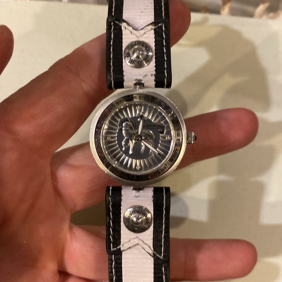 L.A.M.B. x Gwen Stefani Leather & Silver Coin Dial Rocker Quartz Watch - Picture 2 of 10